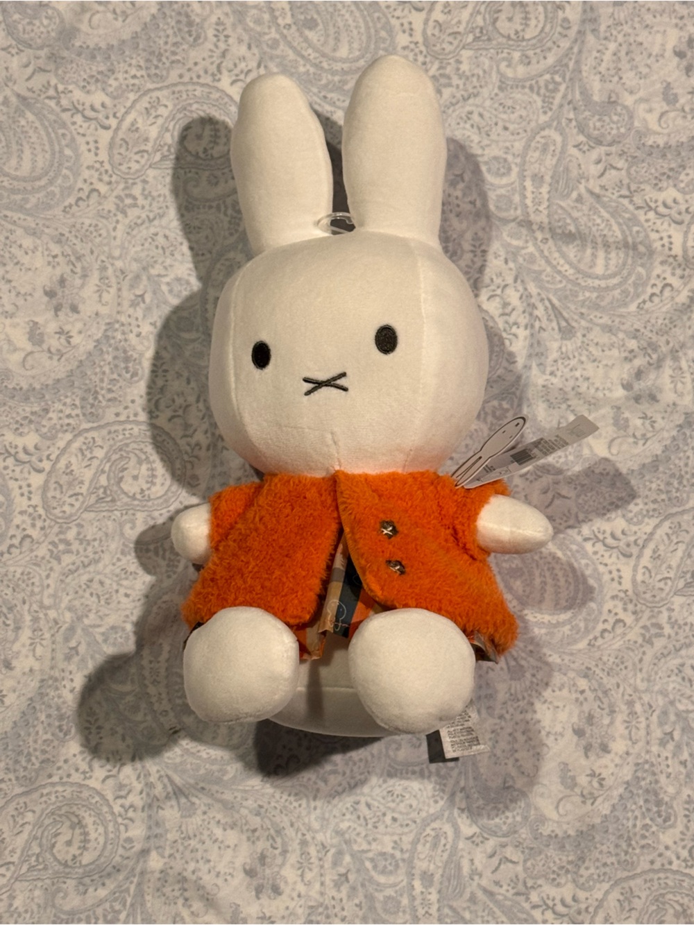 miffy White Bunny Plush with Fuzzy Orange Coat & Plaid Dress